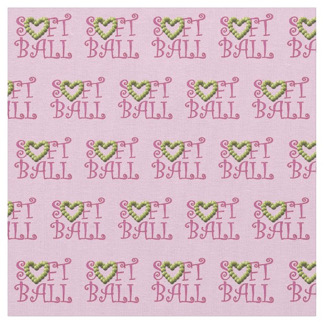 Softball Love Girly Pink with Heart Fabric (Close Up)