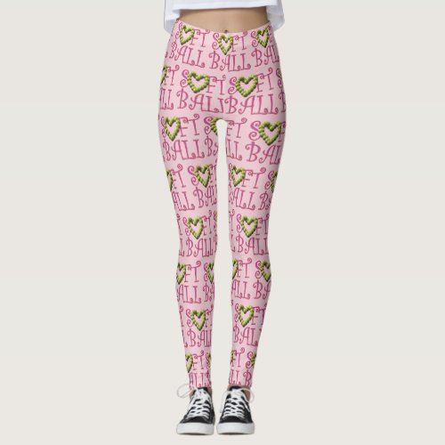 Softball Love Girly Text Heart Leggings