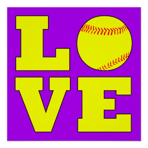 Softball Love Square Typography Poster