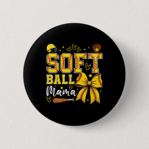 Softball Mama Coquette Bow Softball Mom Mothers Da Button