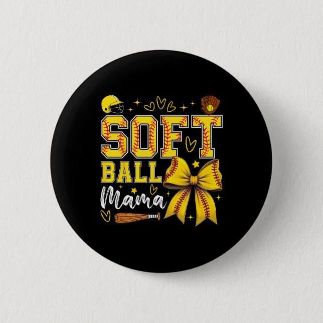 Softball Mama Coquette Bow Softball Mom Mothers Da Button (Front)