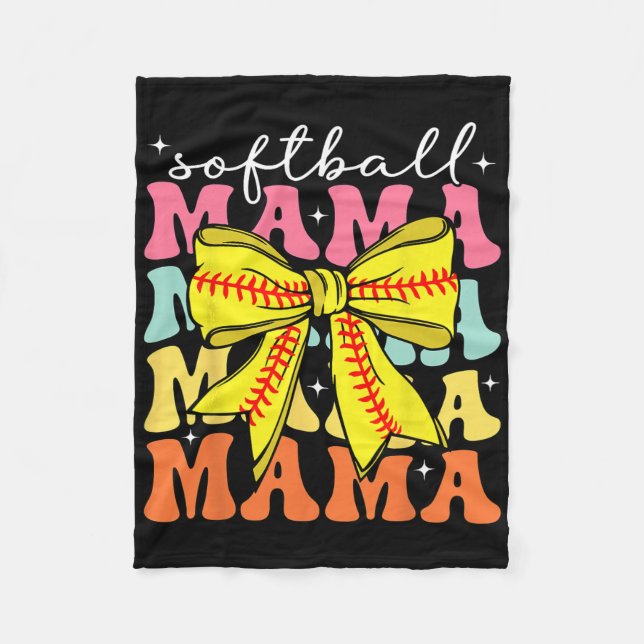 Softball Mama Coquette Bow Softball Mom Mothers Da Fleece Blanket (Front)