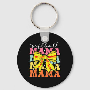 Softball Mama Coquette Bow Softball Mom Mothers Da Keychain