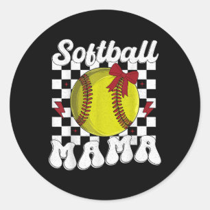 Softball Mama Coquette Bow Softball Mom Women Moth Classic Round Sticker