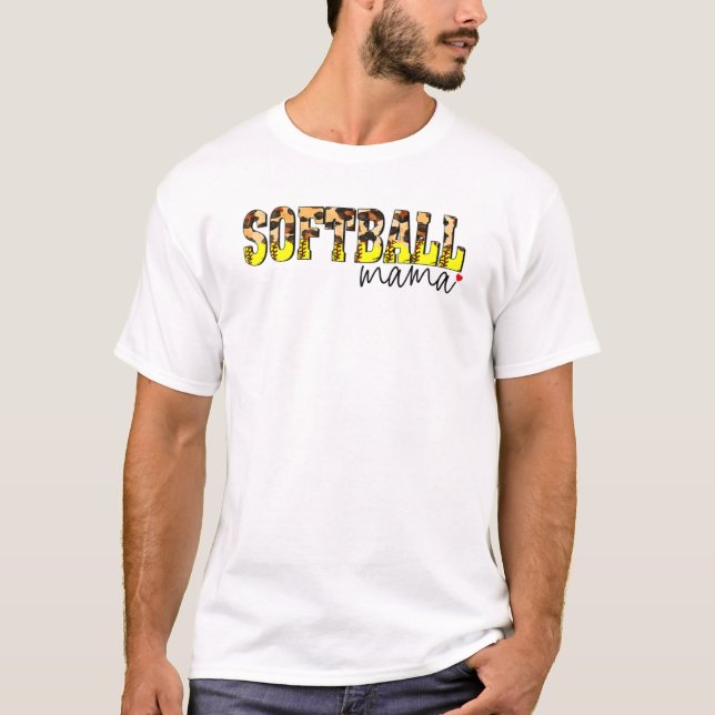 Softball Mama Cute Leopard Mother's Day Sports T-Shirt (Front)