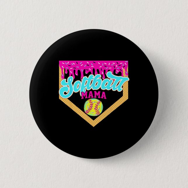 Softball Mama Drip Ice Cream Dripping Game Day Sof Button (Front)