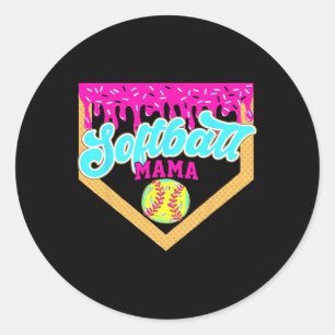 Softball Mama Drip Ice Cream Dripping Game Day Sof Classic Round Sticker