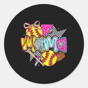 Softball Mama Mom Softball Game Day Vibes Mothers  Classic Round Sticker