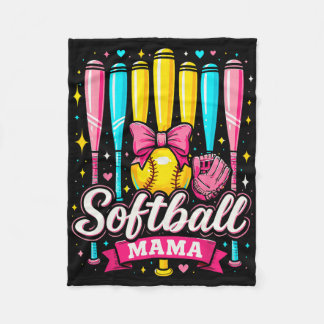 Softball Mama Softball Coquette Bow Softball  Fleece Blanket