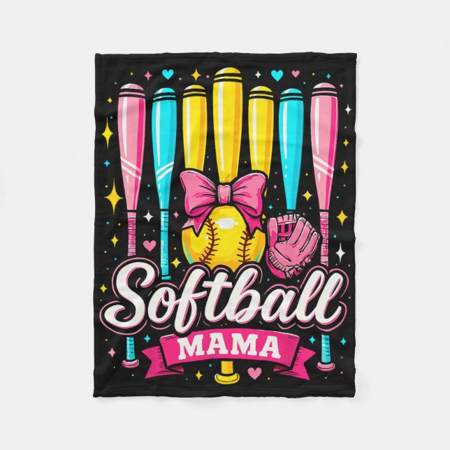 Softball Mama Softball Coquette Bow Softball  Fleece Blanket (Front)