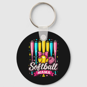Softball Mama Softball Coquette Bow Softball Keychain