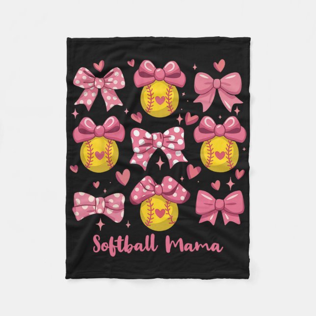 Softball Mama Softball Coquette Bow Softball Mom M Fleece Blanket (Front)