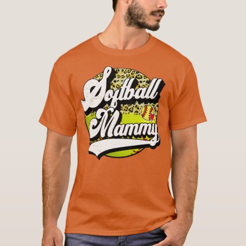 Softball Mammy Vintage Leopard Softball Family Mat T_Shirt