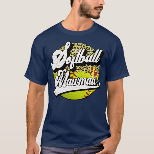 Softball Mawmaw Vintage Leopard Softball Family Ma T_Shirt
