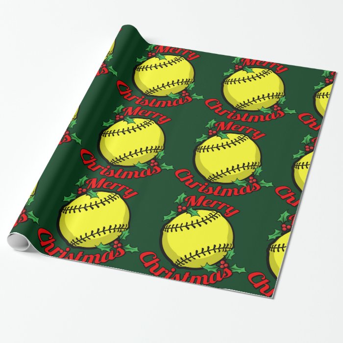 Softball Merry Christmas Wrapping Paper Zazzle