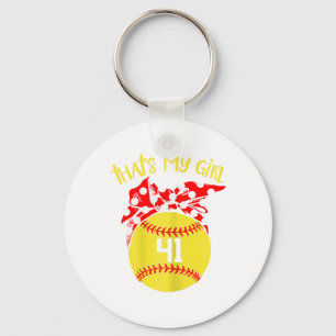 Softball Messy Bun That's My Girl #41 Mom Or Dad X Keychain