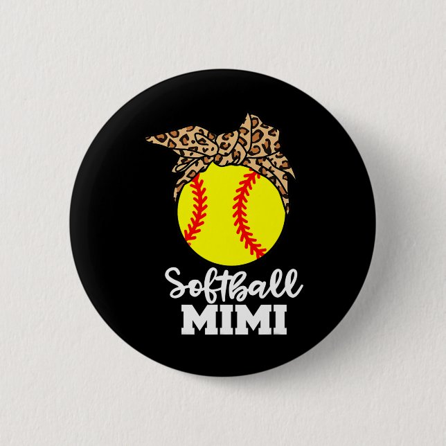 Softball Mimi Funny Leopard Mimi  Button (Front)