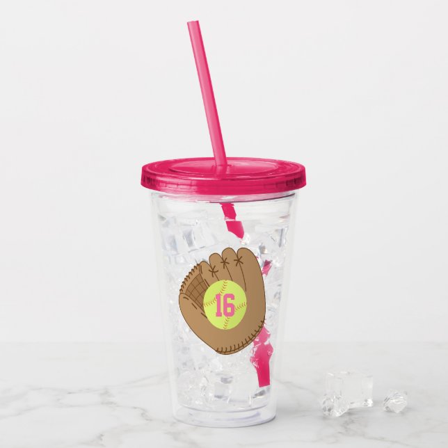 Softball Mitt Jersey Number Acrylic Tumbler (Front Ice)