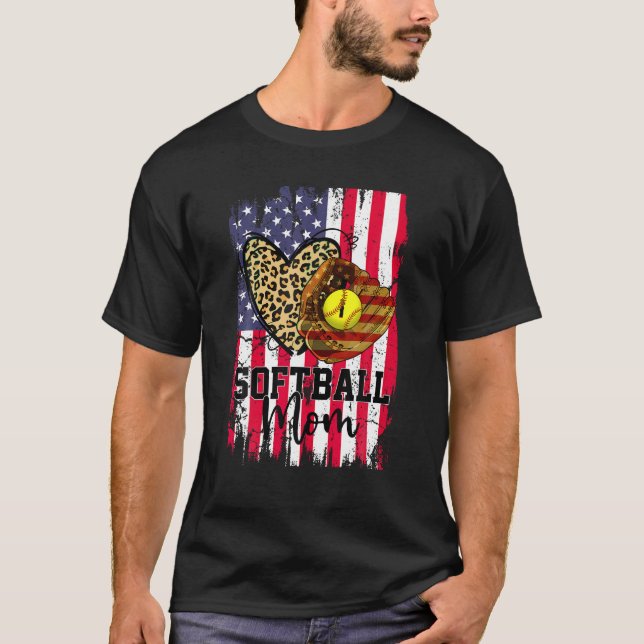 Softball Mom American Flag Patriotic 4th of July F T-Shirt (Front)