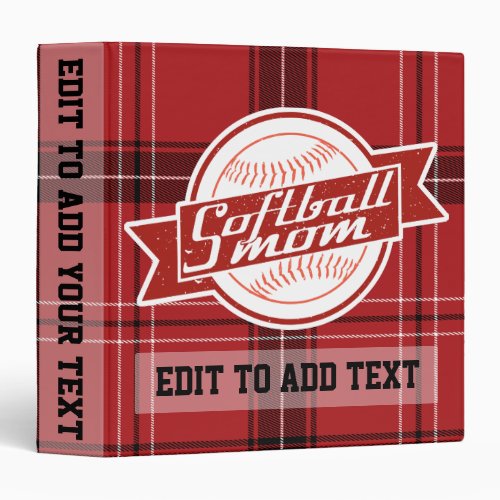 Softball Mom Customizable 3 Ring Binder