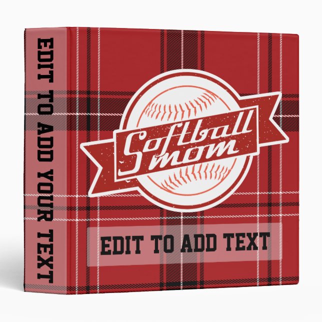 Softball Mom Customizable 3 Ring Binder (Front/Spine)