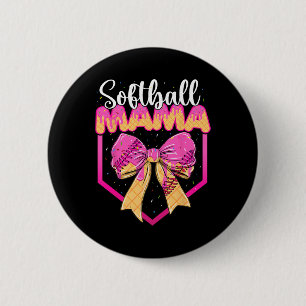 Softball Mom Drip Ice Cream Drip Sprinkle Mama Bow Button