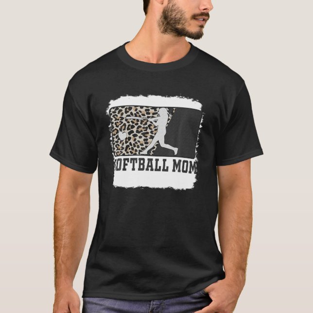 Softball Mom Funny Mom Life Leopard Bleached T-Shirt (Front)