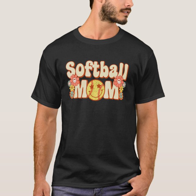 Softball Mom Game Day Vibes Mothers Day Groovy Ret T-Shirt (Front)