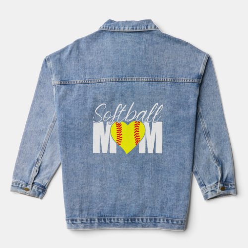 Softball Mom Heart Mama Mothers Day 2  Denim Jacket