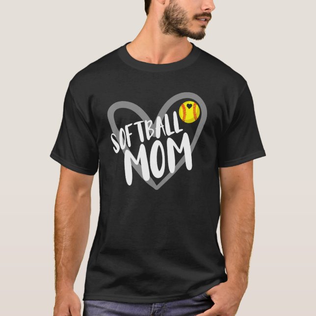 Softball Mom Heart Mama Mother's Day T-Shirt (Front)