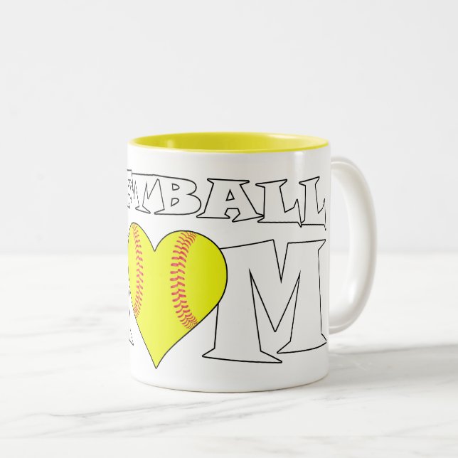 Softball Mom Heart-Shaped Fastpitch Softball Sport Two-Tone Coffee Mug (Front Right)