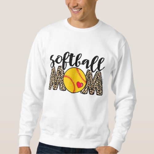 Softball Mom Leopard Baseball Sports Lovers Mother Sweatshirt