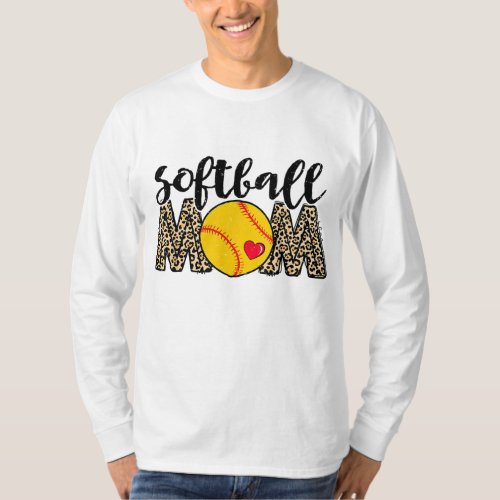 Softball Mom Leopard Baseball Sports Lovers Mother T_Shirt
