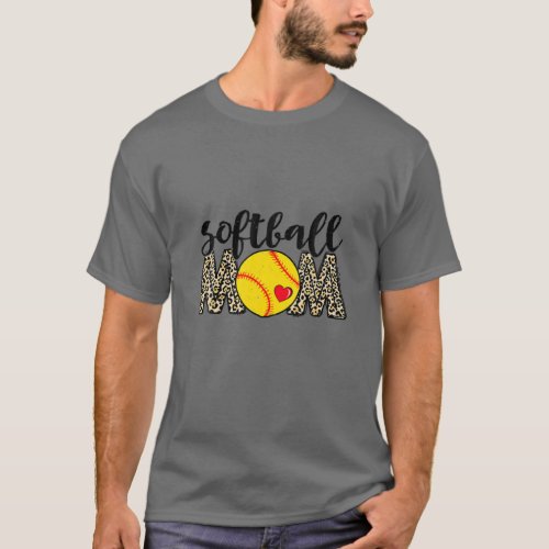 Softball Mom Leopard Baseball Sports Lovers Mother T_Shirt