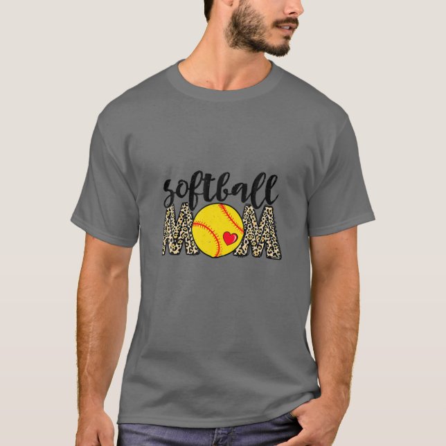 Softball Mom Leopard Baseball Sports Lovers Mother T-Shirt (Front)