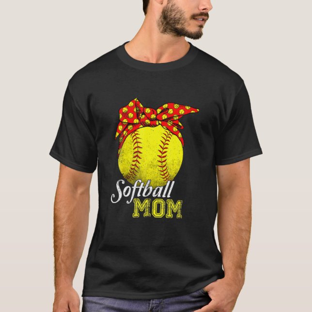 Softball Mom Leopard Funny Baseball Mom Mother's D T-Shirt (Front)