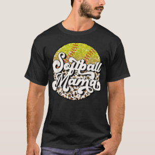 Softball Mom Leopard Funny Baseball Mom Mothers Da T-Shirt