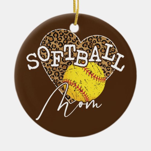 Softball Mom Leopard Heart Softball  Ceramic Ornament