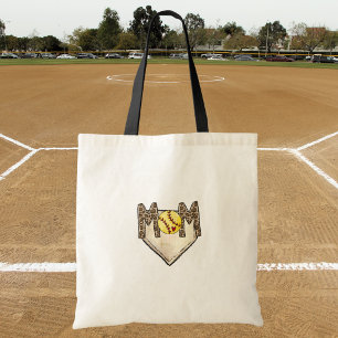 Softball Mom Leopard Home Plate Custom Number Tote Bag