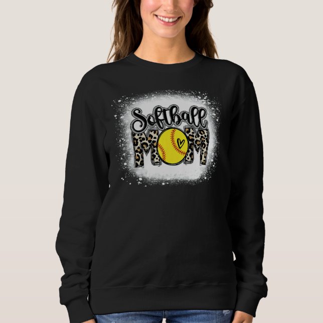 Softball Mom Leopard Print Bleached Distressed Tre Sweatshirt (Front)