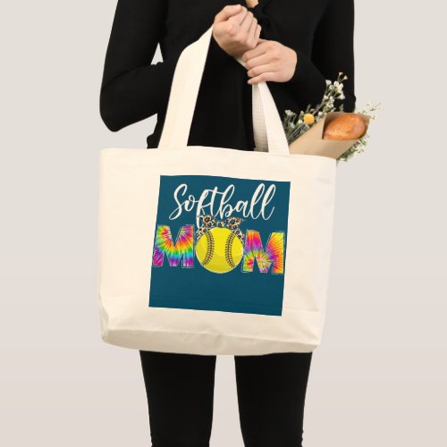 Softball Mom Leopard Tie Dye Softball Game Day Large Tote Bag