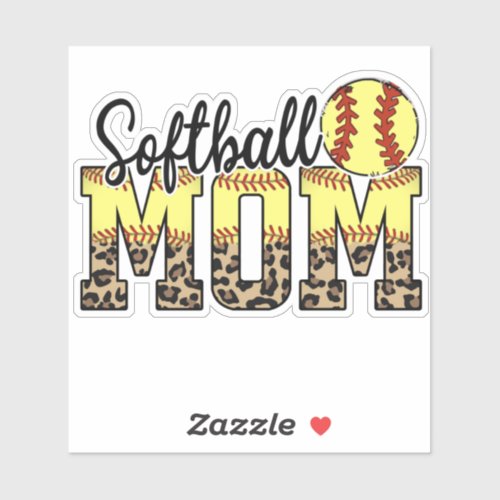 Softball Mom Leopard Typography Sticker