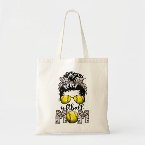 Softball Mom Life Leopard Messy Bun Game Day Gifts Tote Bag