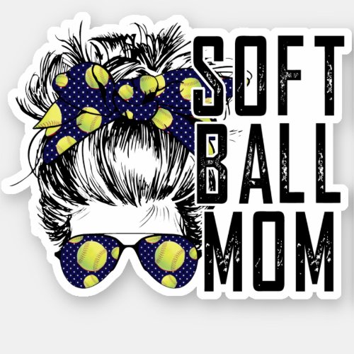 Softball Mom Messy Bun Blue Yellow  Sticker