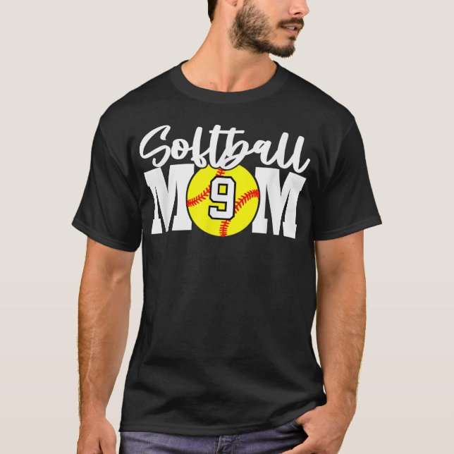 Softball Mom Number 9  T-Shirt (Front)