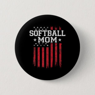 Softball Mom Proud American Flag Usa Patriot Patri Button