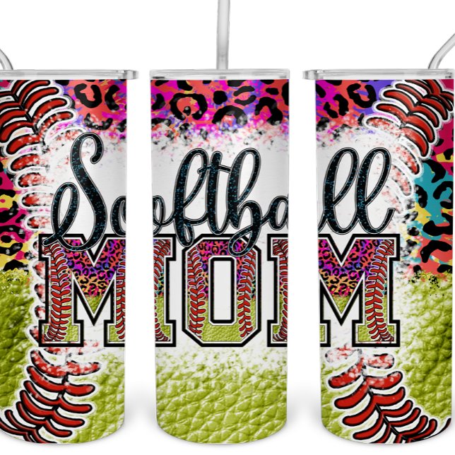 Softball Mom Rainbow Leopard Tumbler Sports MAMA (Creator Uploaded)