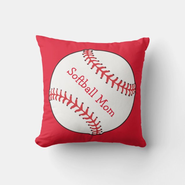 Softball Mom Red and White Outdoor Pillow (Front)