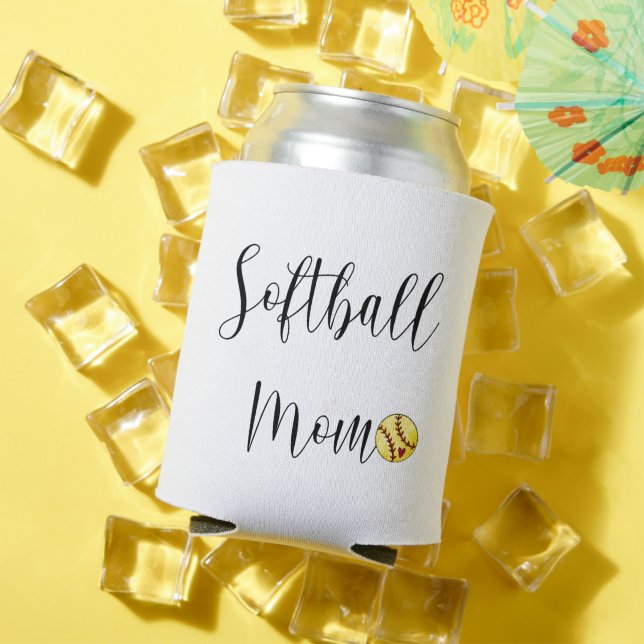 Softball Mom Script Custom Number Can Cooler (In Situ Summer)