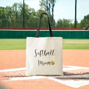 Softball Mom Script Heart Custom Player Number Tote Bag